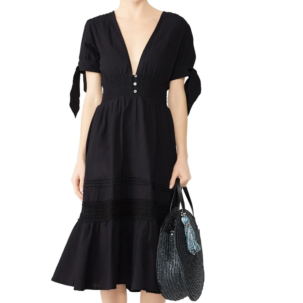Cleobella Alina Smocked Waist Boho Midi Dress Brown Black Size S